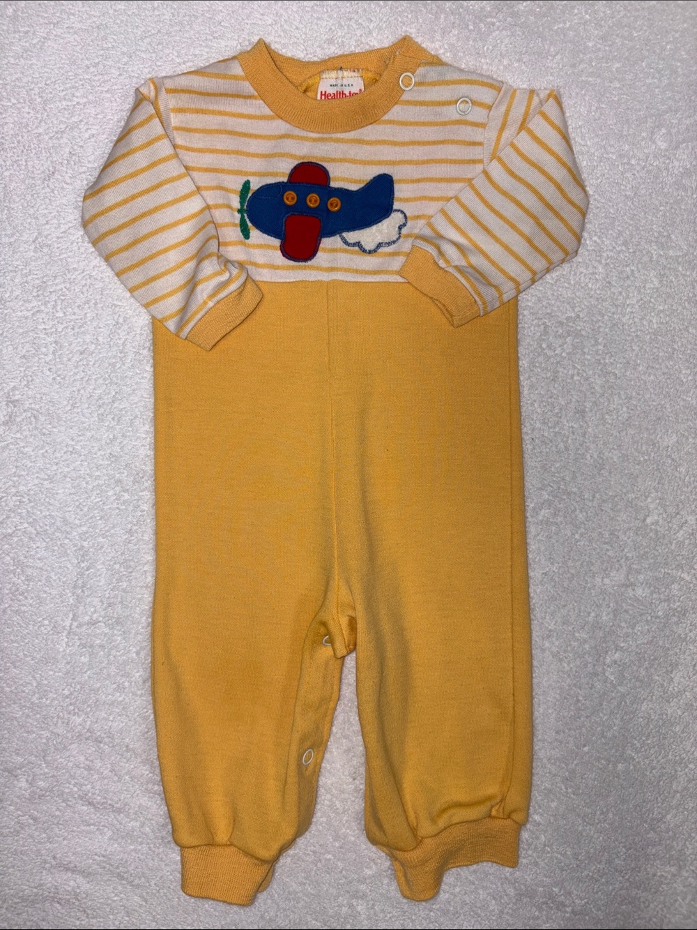 Healthtex vintage Yellow Striped Airplane One-Piece romper 12m